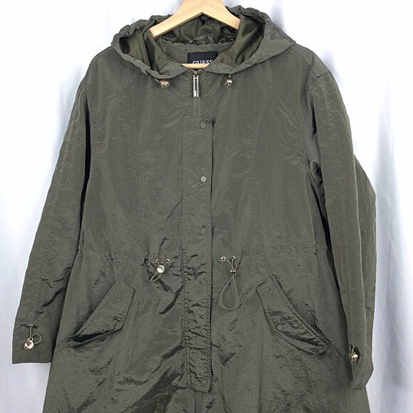 Guess Kelsi Hooded Midi-Length Parka Rain Jacket Size Small Army Green Long - Picture 7 of 14